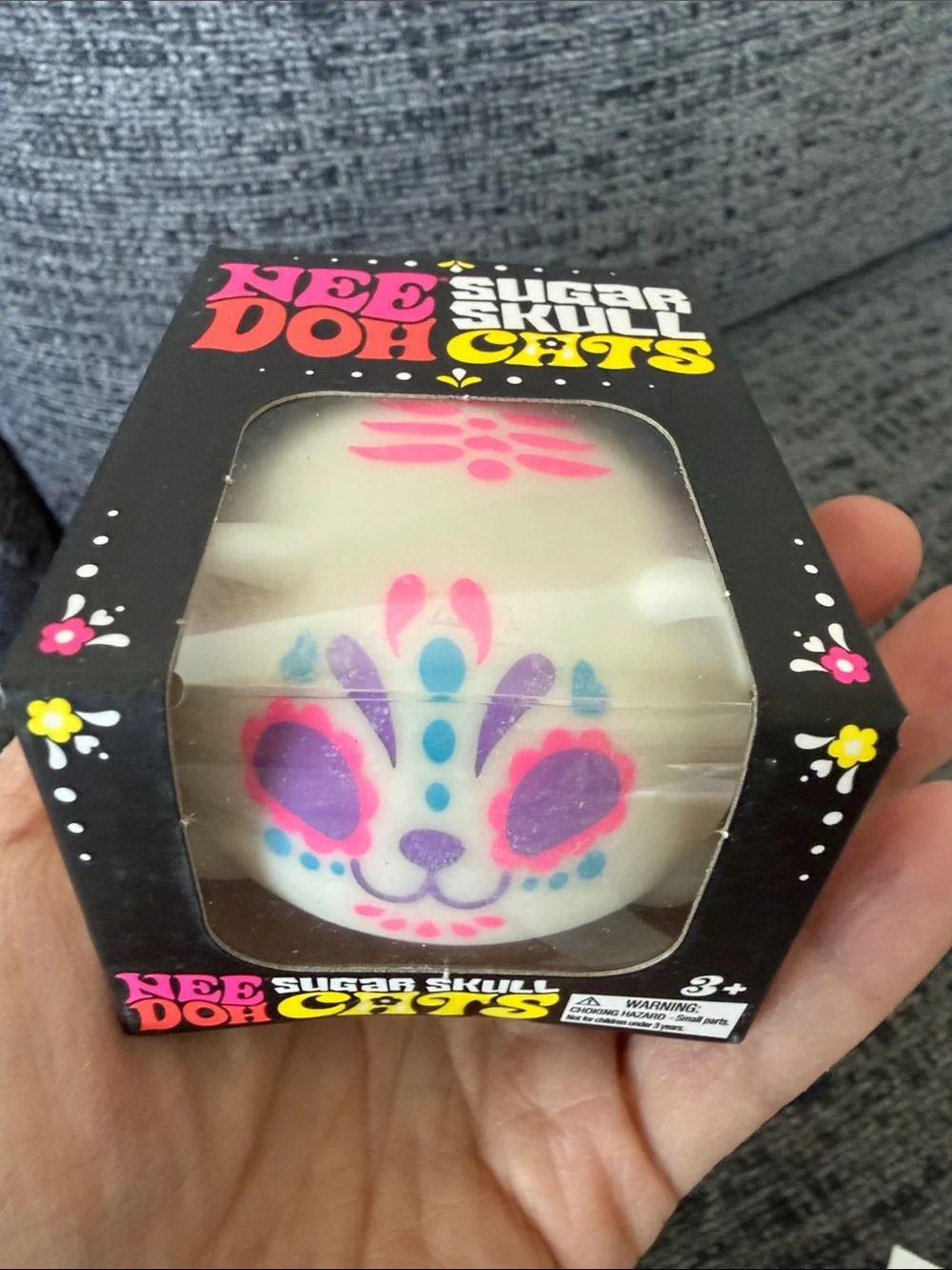 NeeDoh Sugar Skull Cats Squishy Toy - White with Pink & Purple Accents